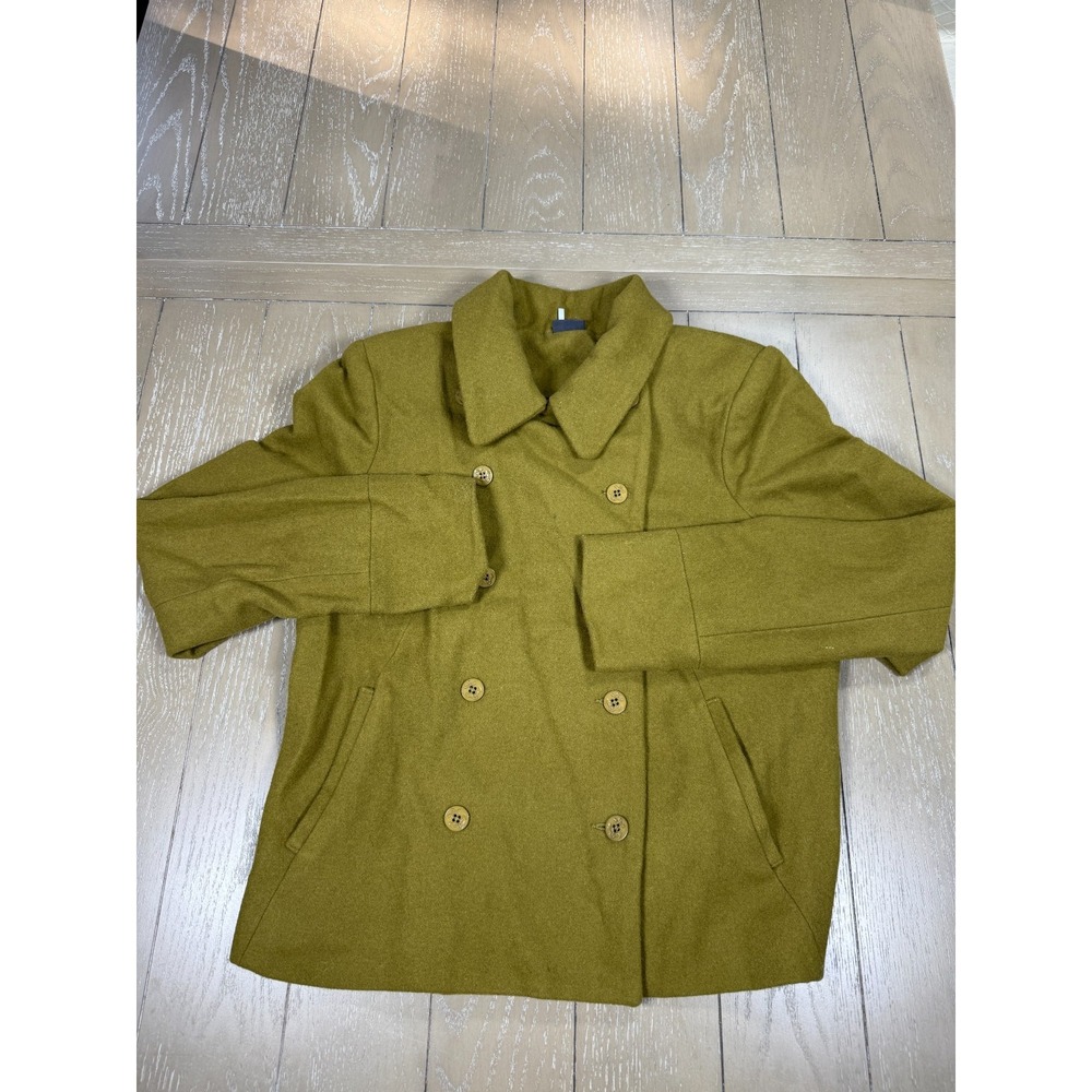 Sparkle & Fade Wool Blend Moto Jacket Large Double Breasted Peacoat‎ Olive